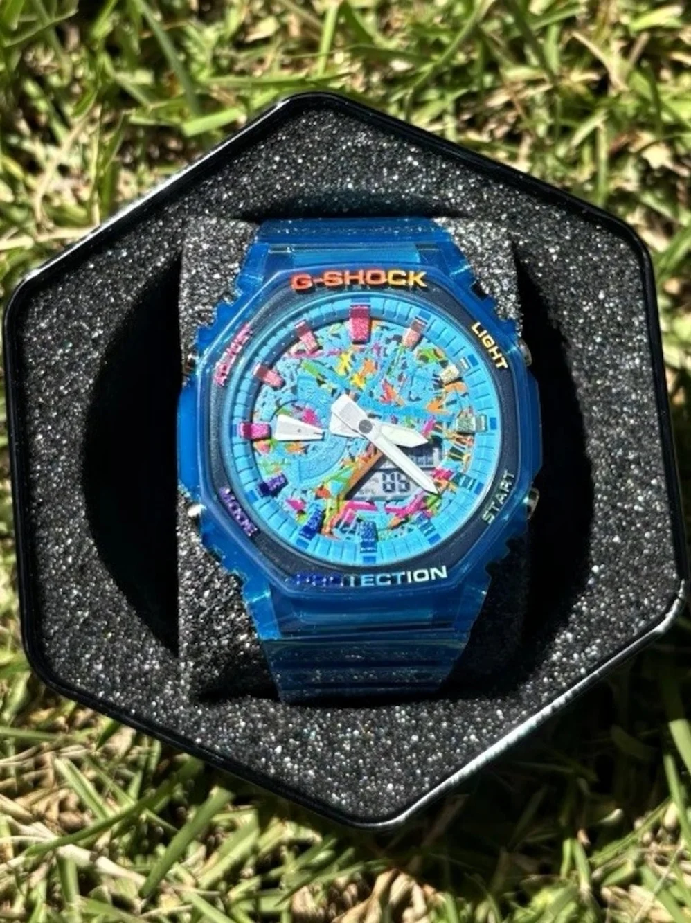 G-Shock Black Resin Watch with Red, Yellow & Green Accents